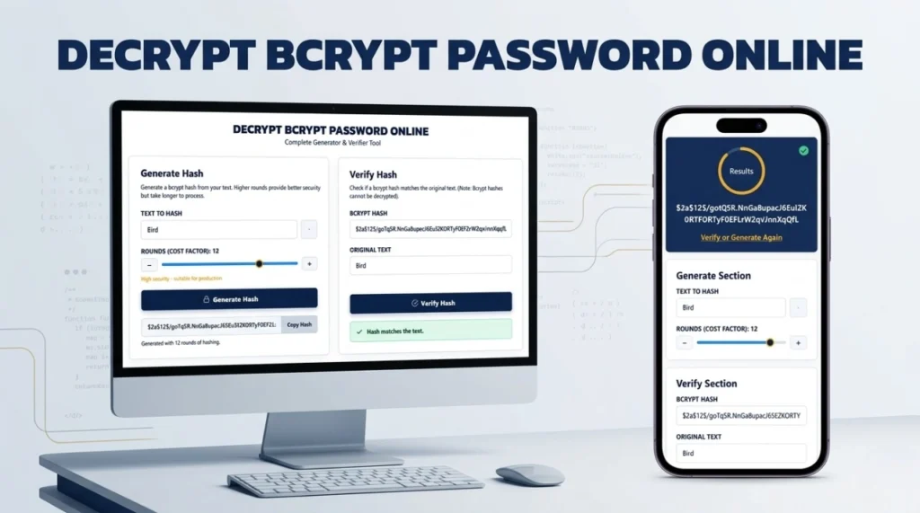 Decrypt Bcrypt Password Online | Generator & Verifier Tool